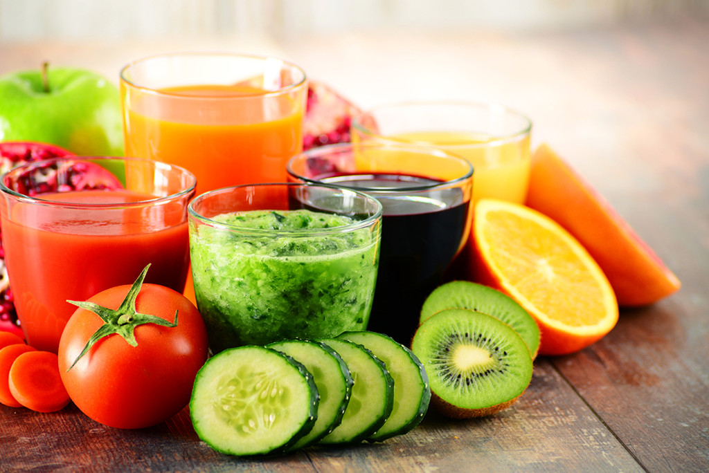 Glasses of fresh organic vegetable and fruit juices. Detox diet. ** Note: Shallow depth of field